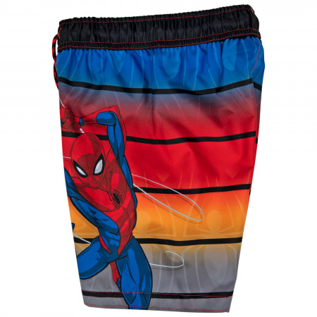 Spider-Man Character Swinging Youth Swim Shorts